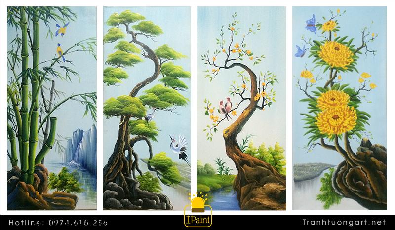Tranh Tứ Quý Tùng Cúc Trúc Mai