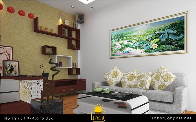 Thiết kế phòng khách tranh hoa sen