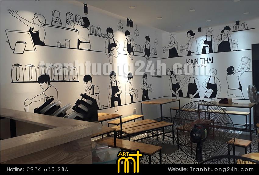 Vẽ tranh tường quán trà sữa Kain Thai