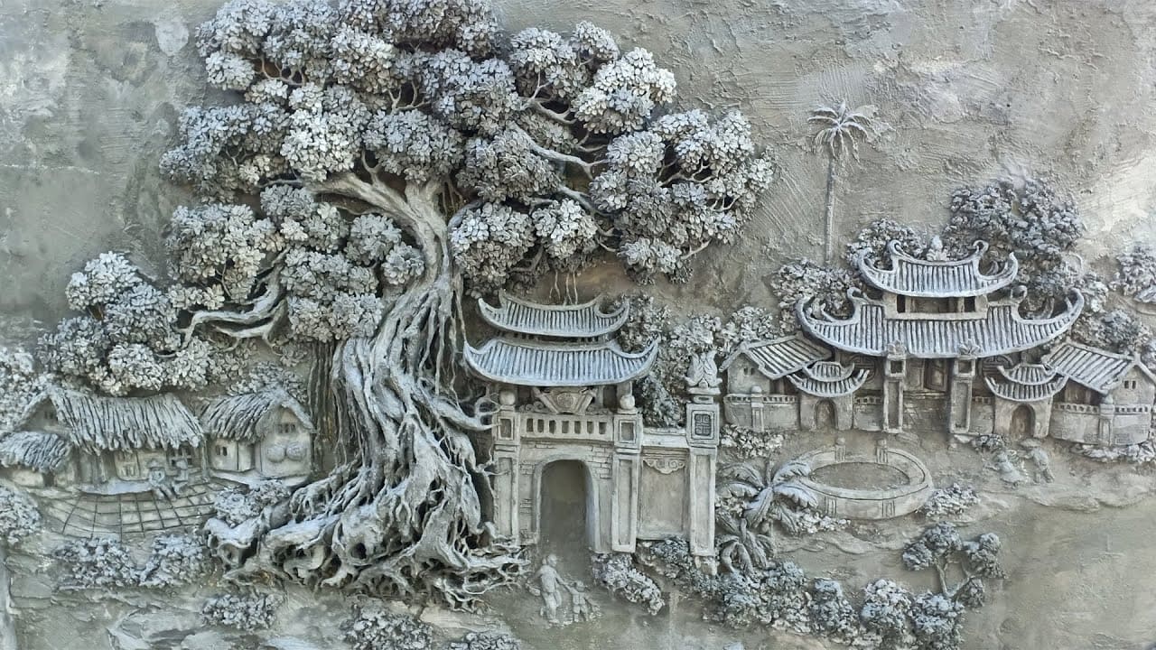 tranh đắp phù điêu đồng quê