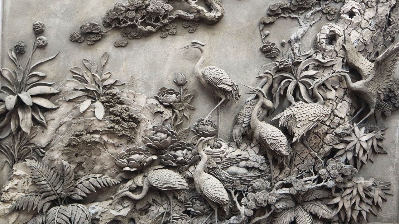 tranh đắp phù điêu tùng hạc