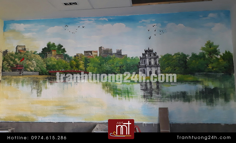 vẽ tranh tường tháp rùa hồ gươm