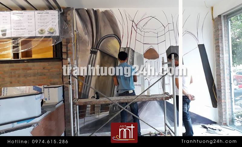 vẽ tranh tường quán cafe