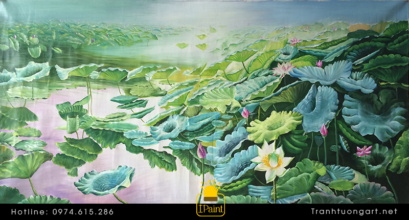 Thiết kế phòng khách tranh hoa sen3