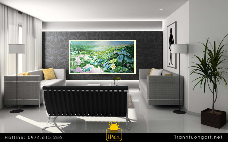 Thiết kế phòng khách tranh hoa sen 2