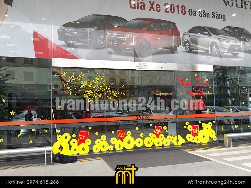 vẽ trang trí tết trênkính