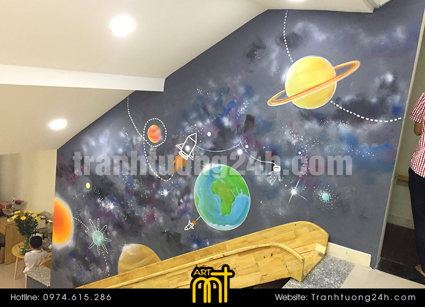 vẽ tranh tường vũ trụ bầu trời