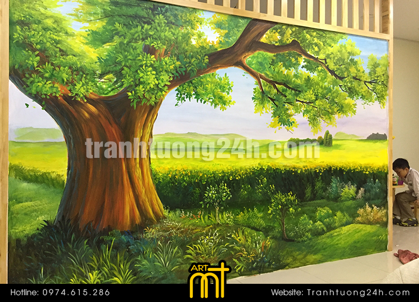 Vẽ tranh tường phong cảnh mầm non Montessori-in-nature