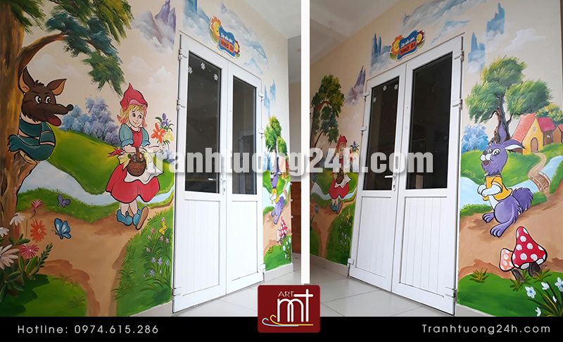 Vẽ tranh tường mầm non trang trí cửa lớp
