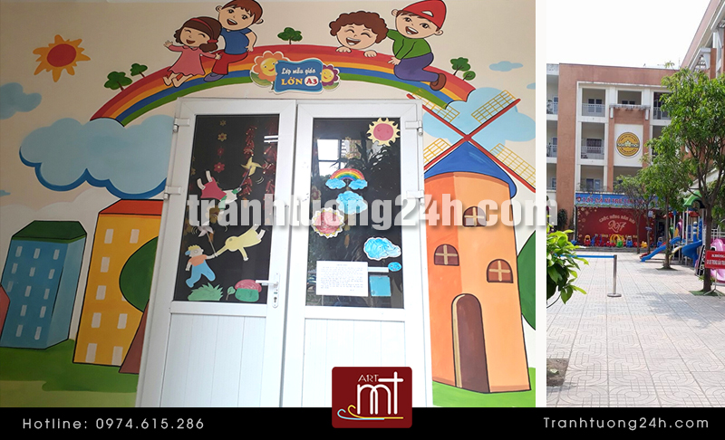 vẽ tranh tường mầm non trang trí cửa lớp