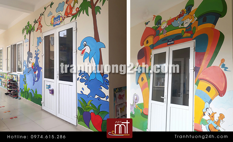 Vẽ tranh tường mầm non trang trí cửa lớp