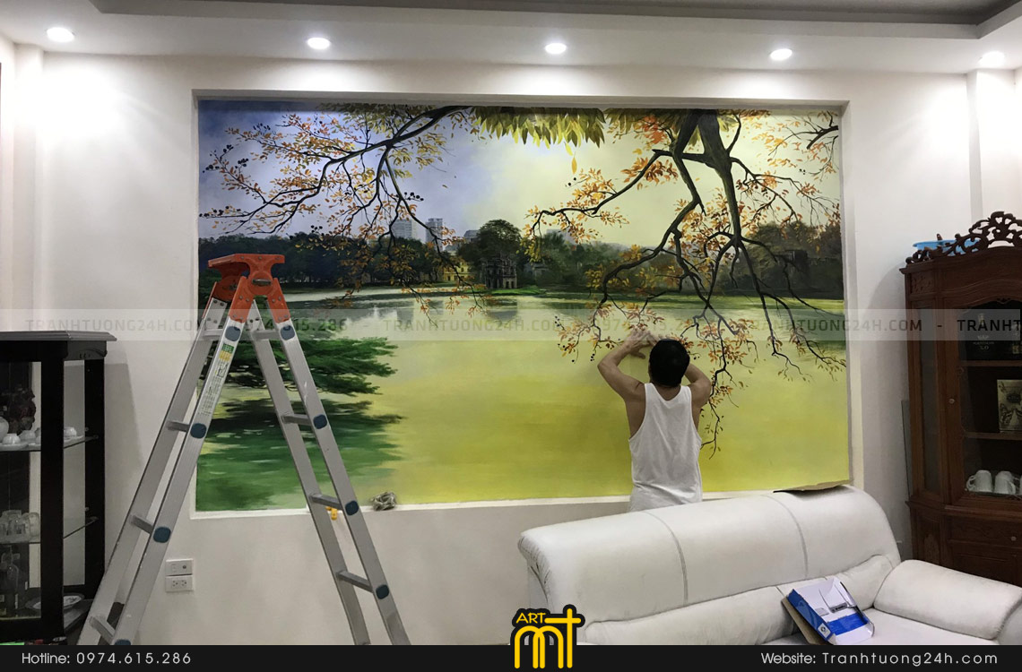 vẽ tranh tường phòng khách 3d đẹp