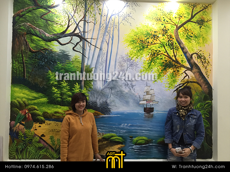 tranh tường sơn thủy phong cảnh phòng khách đẹp rẻ chất lượng