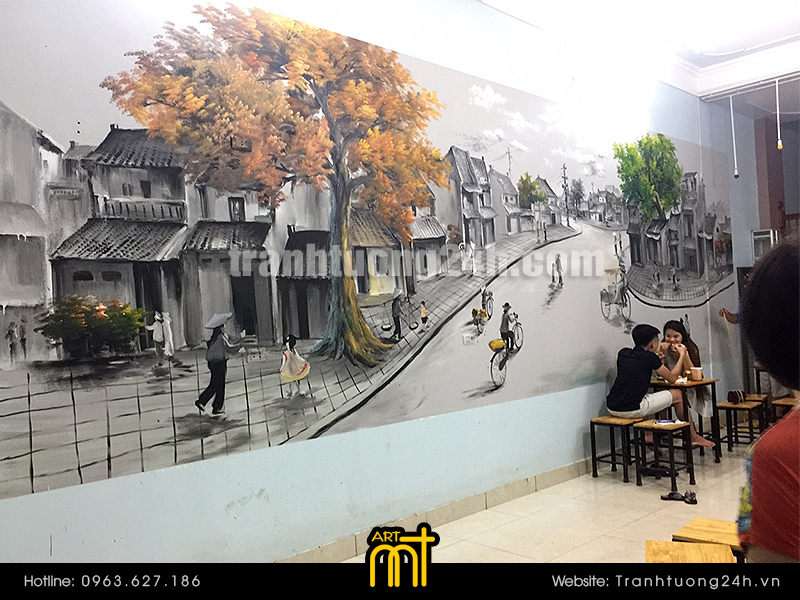 trang trí tranh tường quán trà sữa