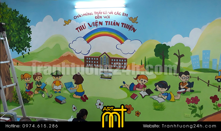 vẽ tranh tường trường tiểu học cát linh