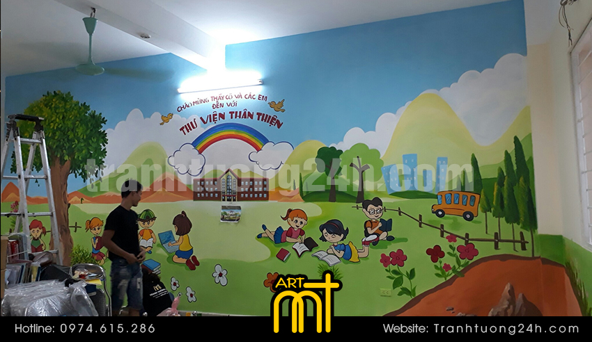 vẽ tranh tường trường tiểu học cát linh
