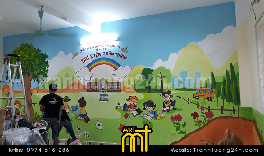 vẽ tranh tường trường tiểu học cát linh