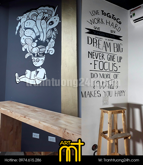 vẽ tranh tường quán trà sữa tocotoco