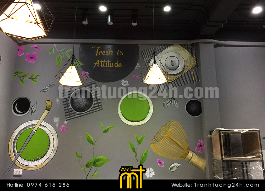 trang trí tranh tường trà sữa