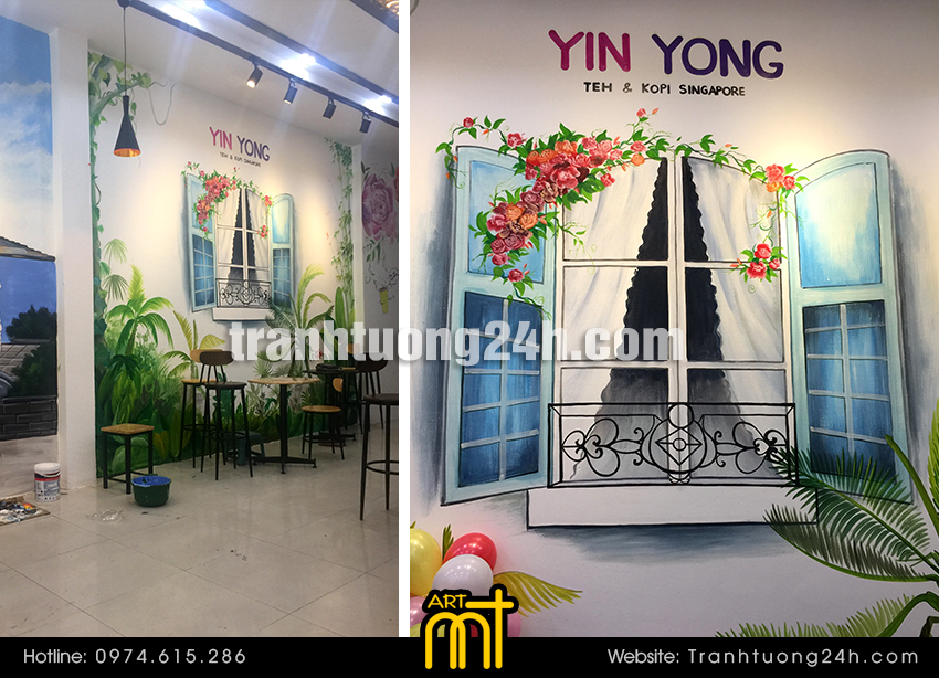 vẽ tranh tường trà sữa yinyong 81 bạch mai hà nội