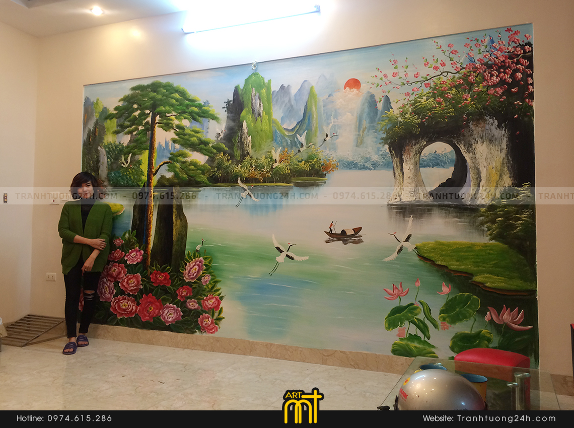 tranh tường 3d sơn thủy núi non sông nước