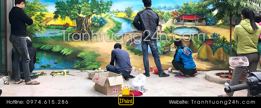 vẽ tranh tường 3d cảnh đồng quê