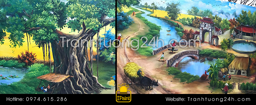 vẽ tranh tường 3d cảnh đồng quê