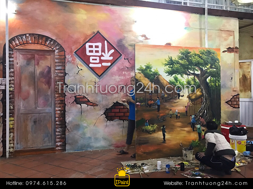 vẽ tranh tường 3d phố cổ