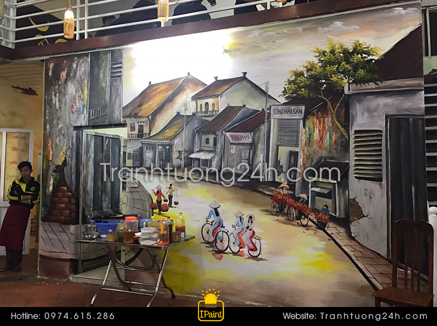 vẽ tranh tường 3d phố cổ
