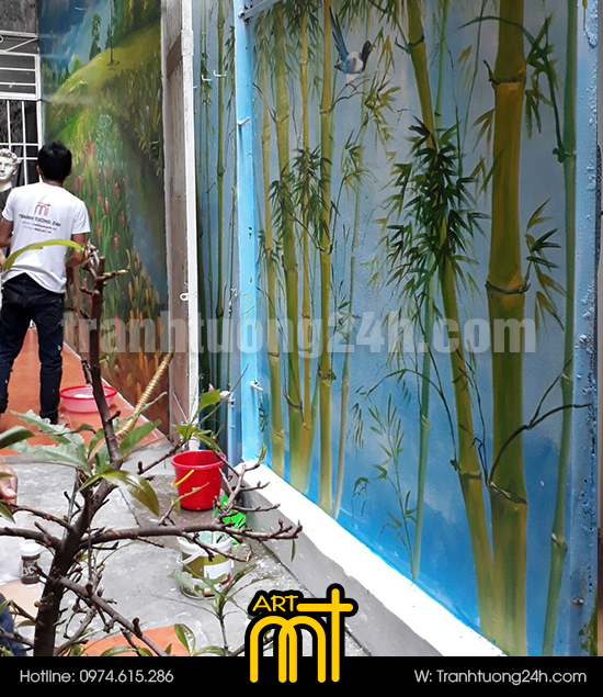vẽ tranh tường rừng trúc