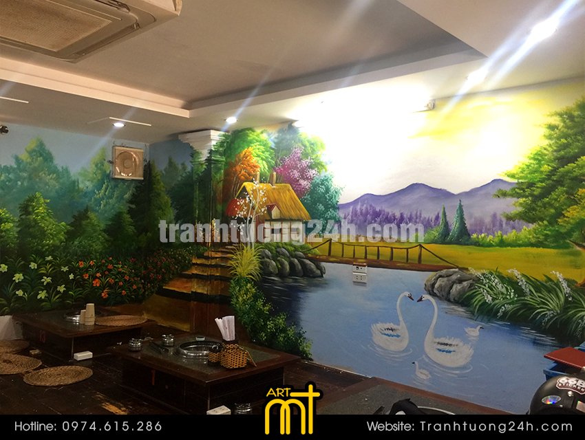 vẽ tranh tường làng quê quán lẩu nướng