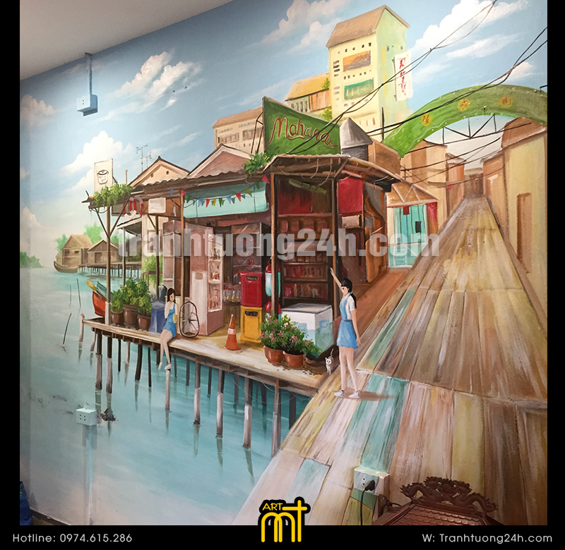 tranh phong cảnh quán ăn vặt Thụy Khuê