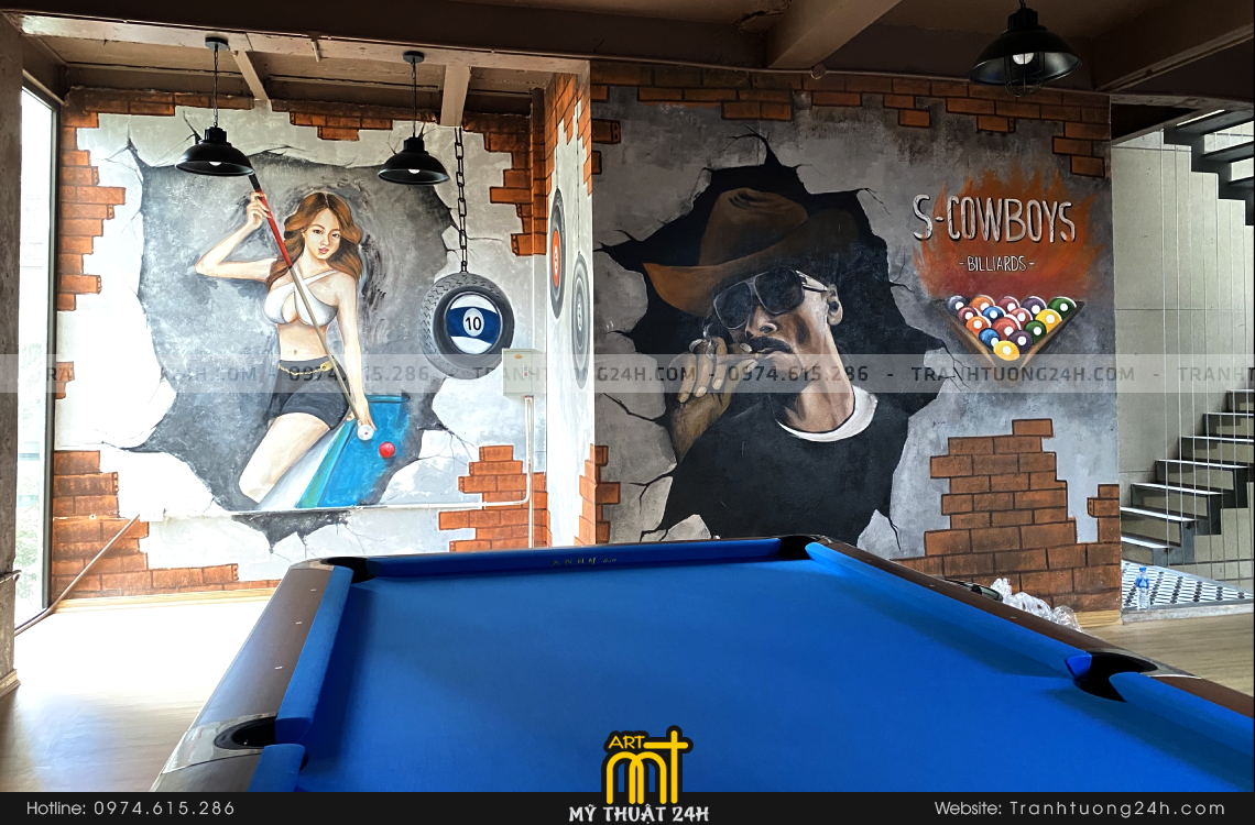 vẽ tranh tường đẹp quán Billards tại hà nội