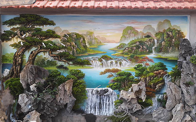 tranh đắp phù điêu sơn thủy
