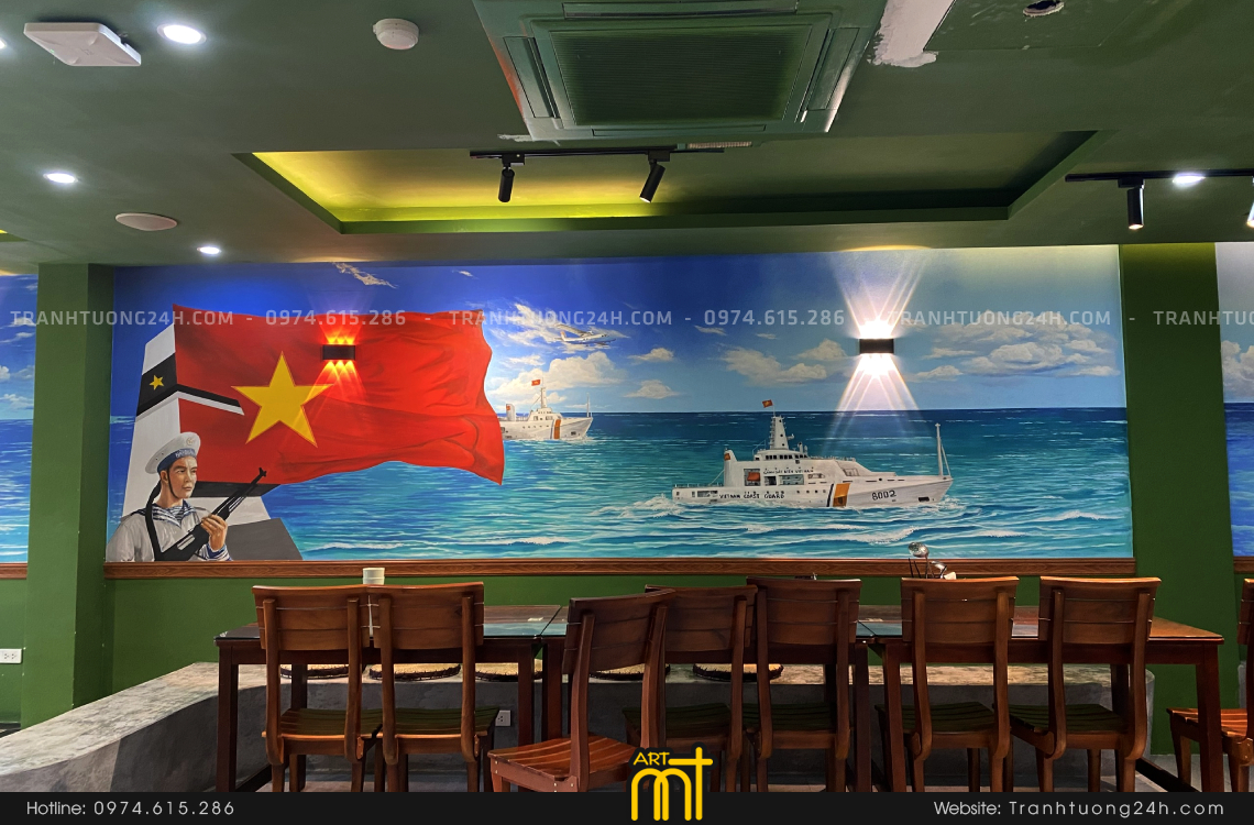 tranh tường rẻ đẹp quán hải sản 8 ở hà nội
