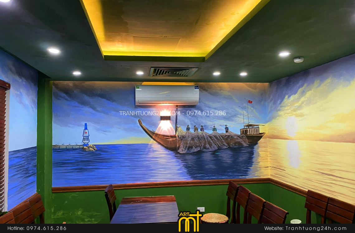 tranh tường rẻ đẹp quán hải sản ở hà nội 9