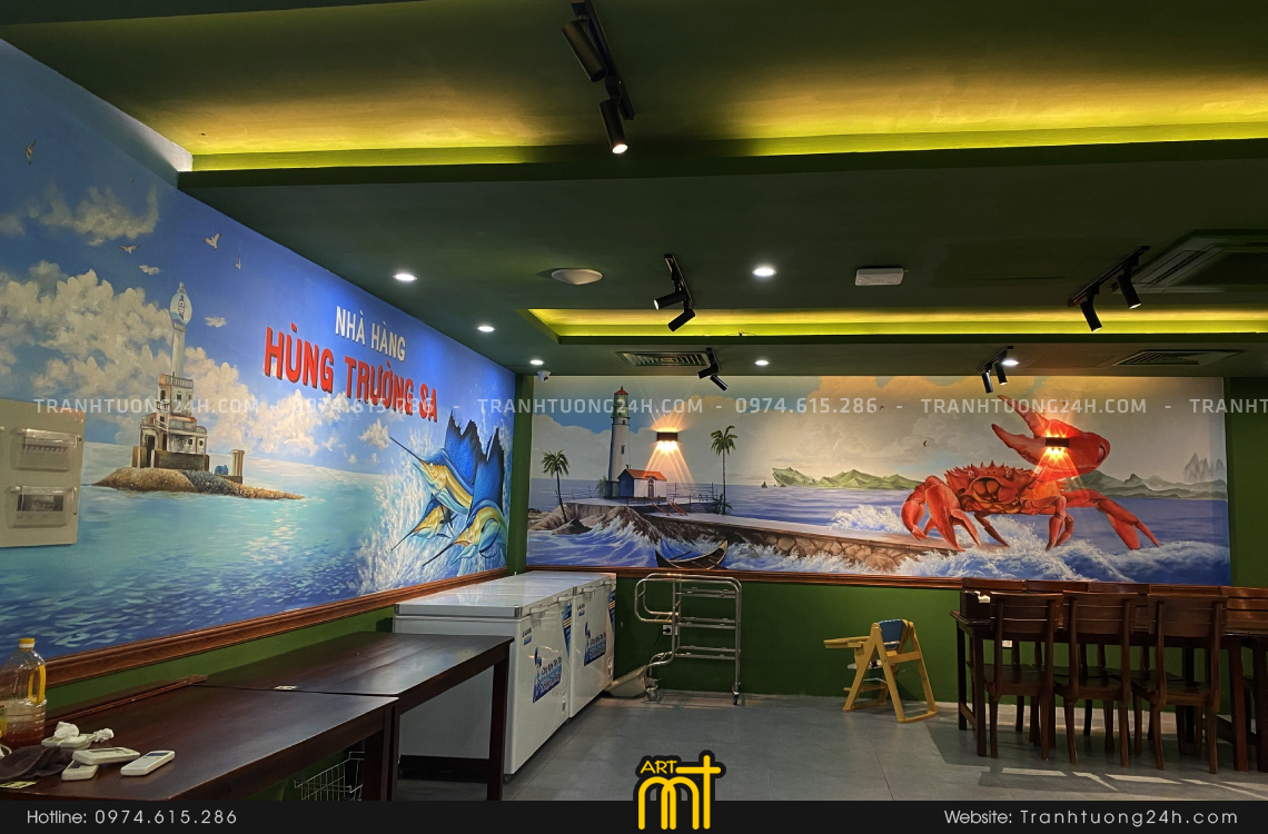 tranh tường rẻ đẹp quán hải sản ở hà nội