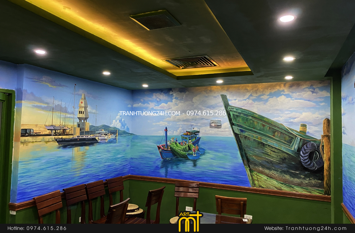 tranh tường rẻ đẹp quán hải sản ở hà nội 10