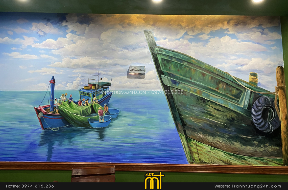 tranh tường rẻ đẹp quán hải sản 13 ở hà nội