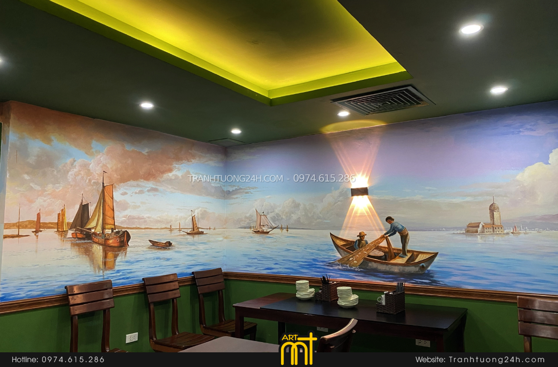 tranh tường rẻ đẹp quán hải sản 15 ở hà nội
