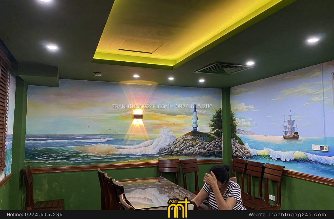 tranh tường rẻ đẹp quán hải sản 16 ở hà nội