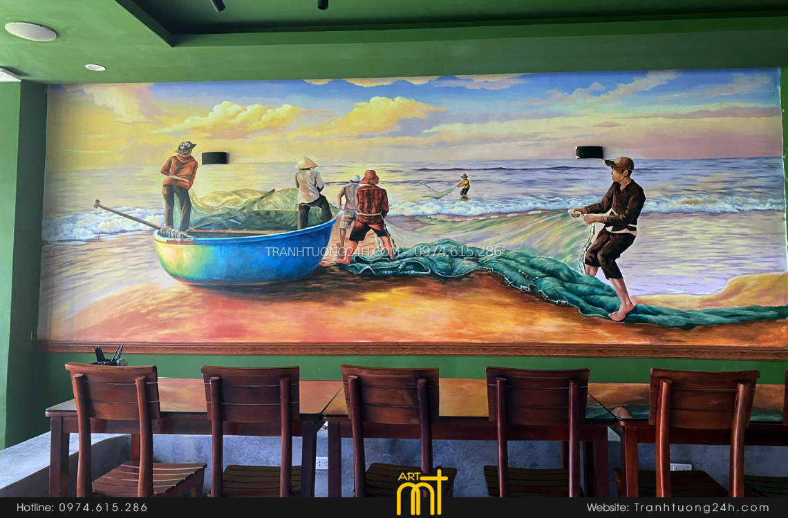 tranh tường rẻ đẹp quán hải sản 18 ở hà nội