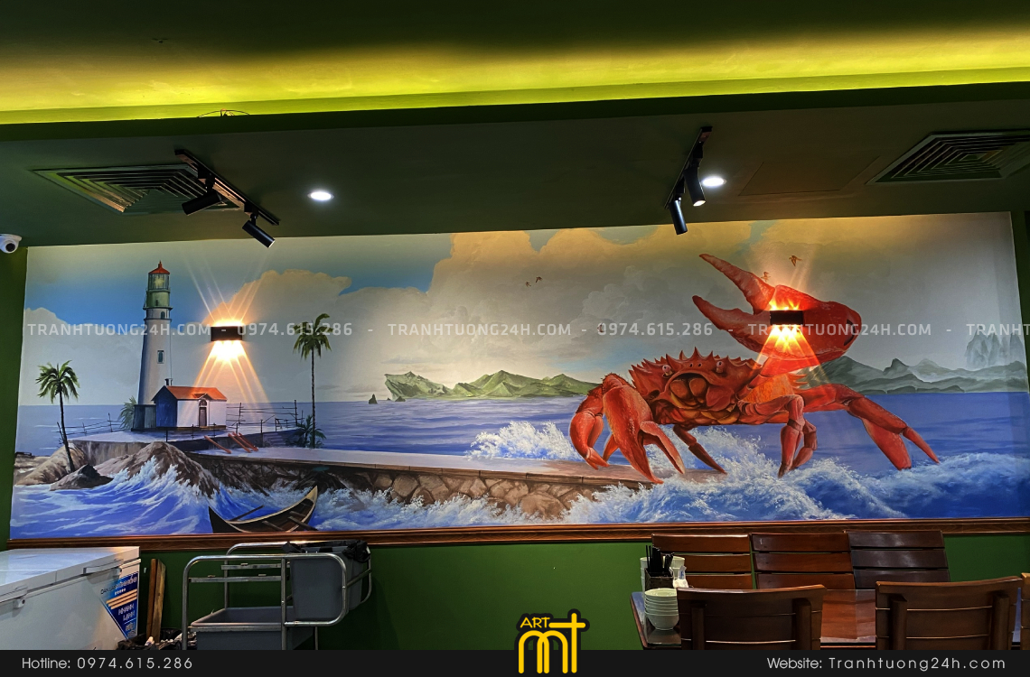 tranh tường rẻ đẹp quán hải sản2 ở hà nội