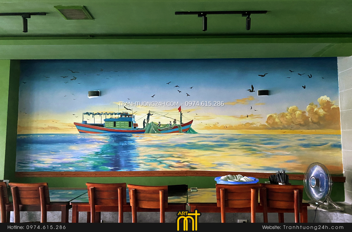 tranh tường rẻ đẹp quán hải sản 20 ở hà nội