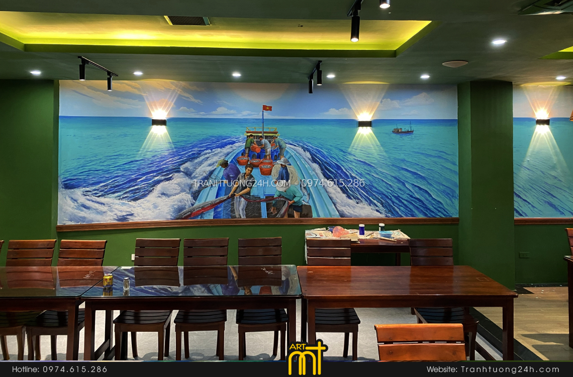tranh tường rẻ đẹp quán hải 23 sản ở hà nội