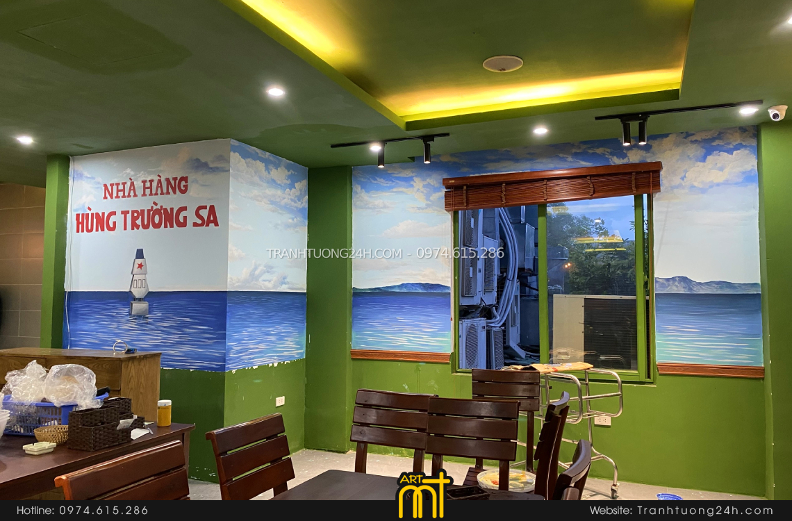 tranh tường rẻ đẹp quán hải sản 27 ở hà nội