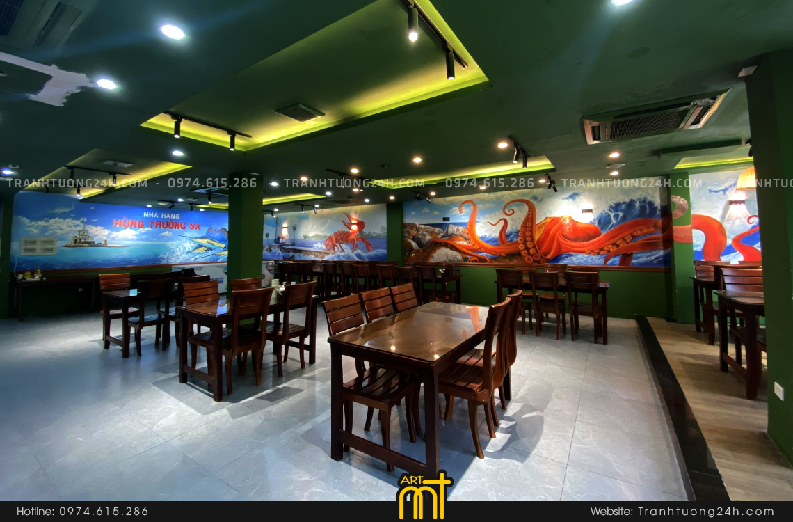 tranh tường rẻ đẹp quán hải sản 4 ở hà nội