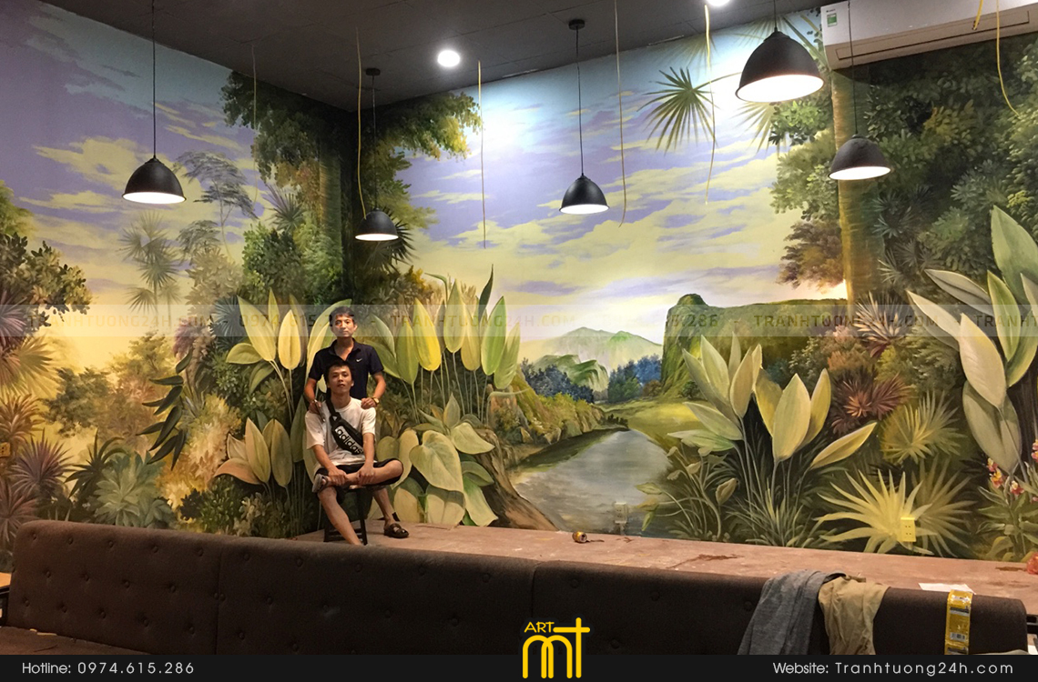 tranh tường vẽ quán cafe