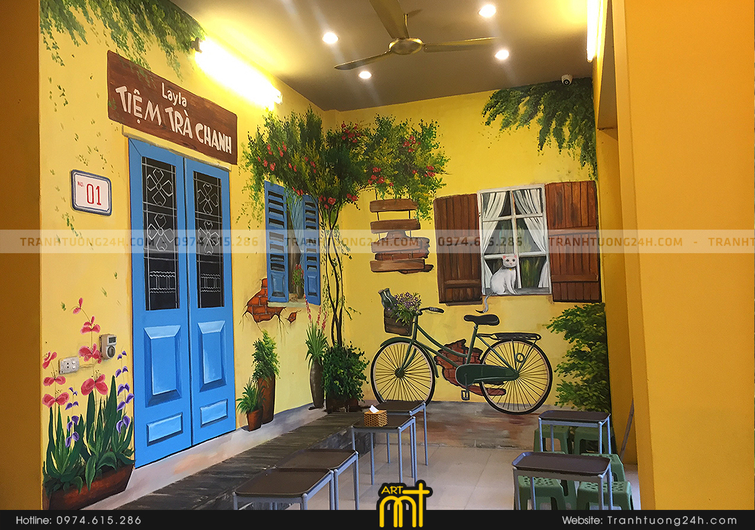 tranh vẽ tiệm trà chanh layla phúc thọ